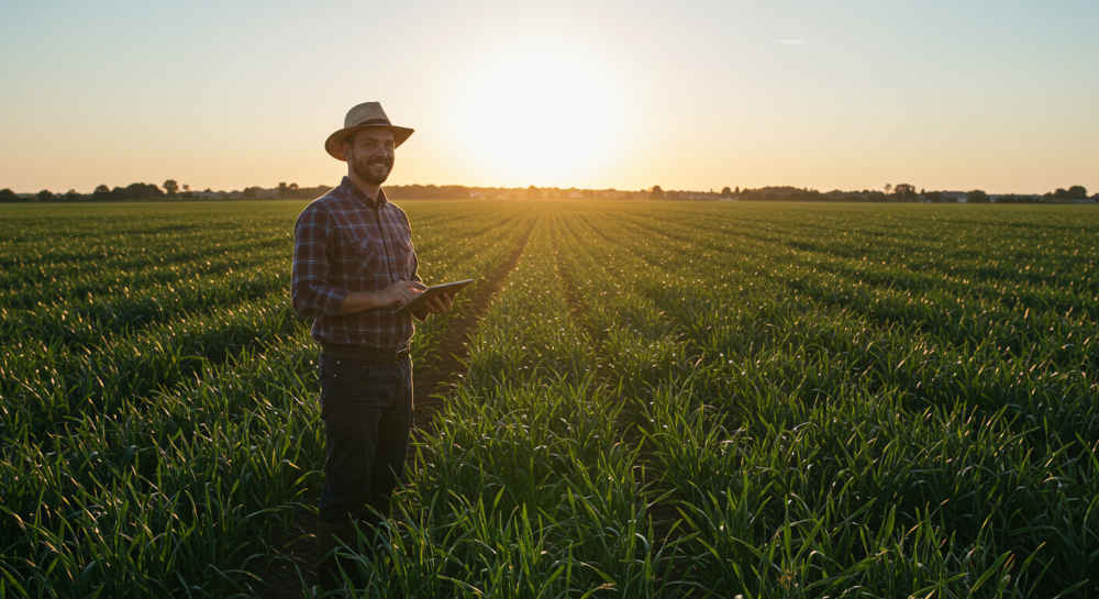 Image of a modern farmer with technology